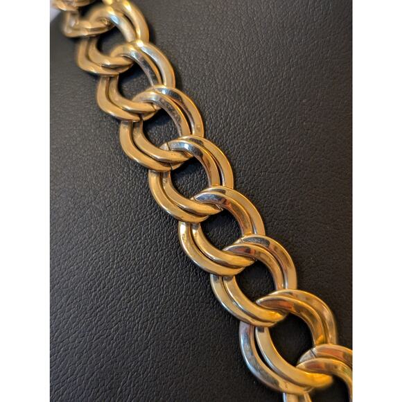 Vintage Polished Double Graduated Curb Link Necklace W/ Hook Clasp Necklace - Picture 2 of 6